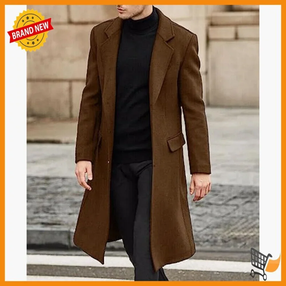 Slim Fit Trench Coat Overcoat Long Jacket Polyester Spandex Business Casual